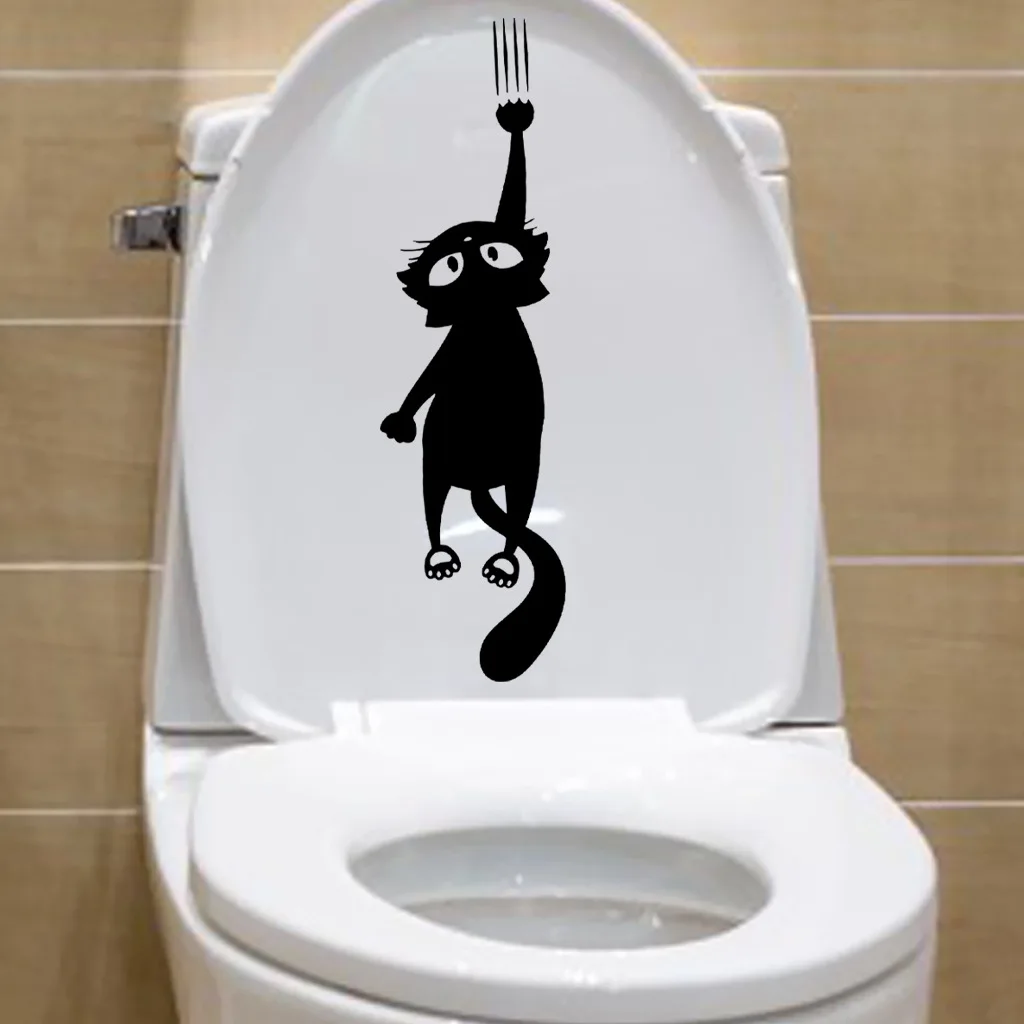 Halloween Toilet Seat Cover,Black Kitty Decal for Halloween, Bathroom Decor, Theme Party, Home Window, Wall Mirror Decors