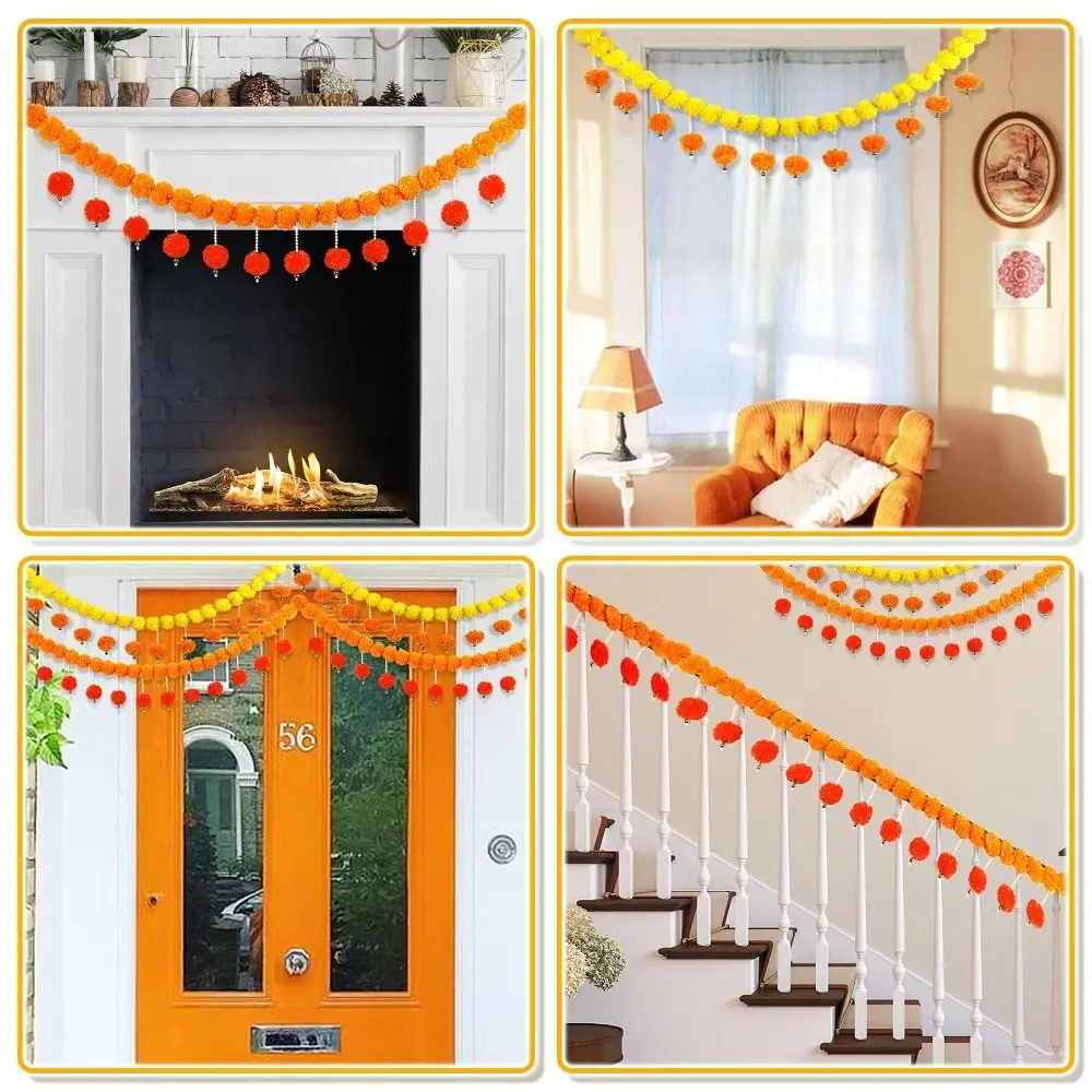 Artificial Marigold Garland Indian Style with Pearl Home Decor 135CM Festival Ornament for Halloween Day of The Dead Christmas