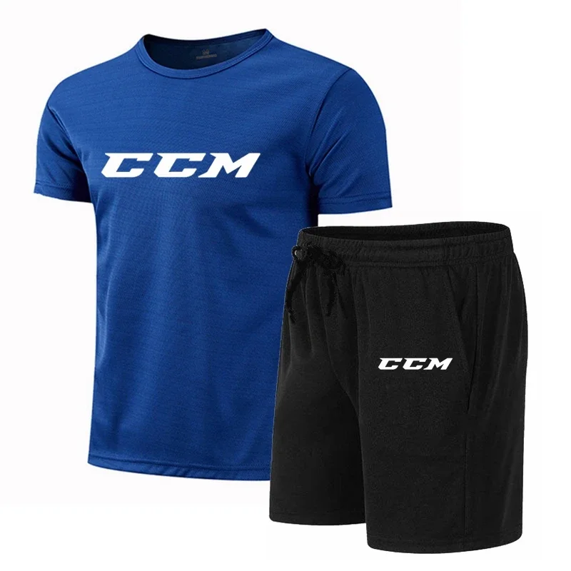 Summer Men\'s Fitness Fashion Men\'s Casual Sportswear Suit Quick Drying Sports Suit CCM Short Sleeve T-Shirt + Shorts 2 Piece Set