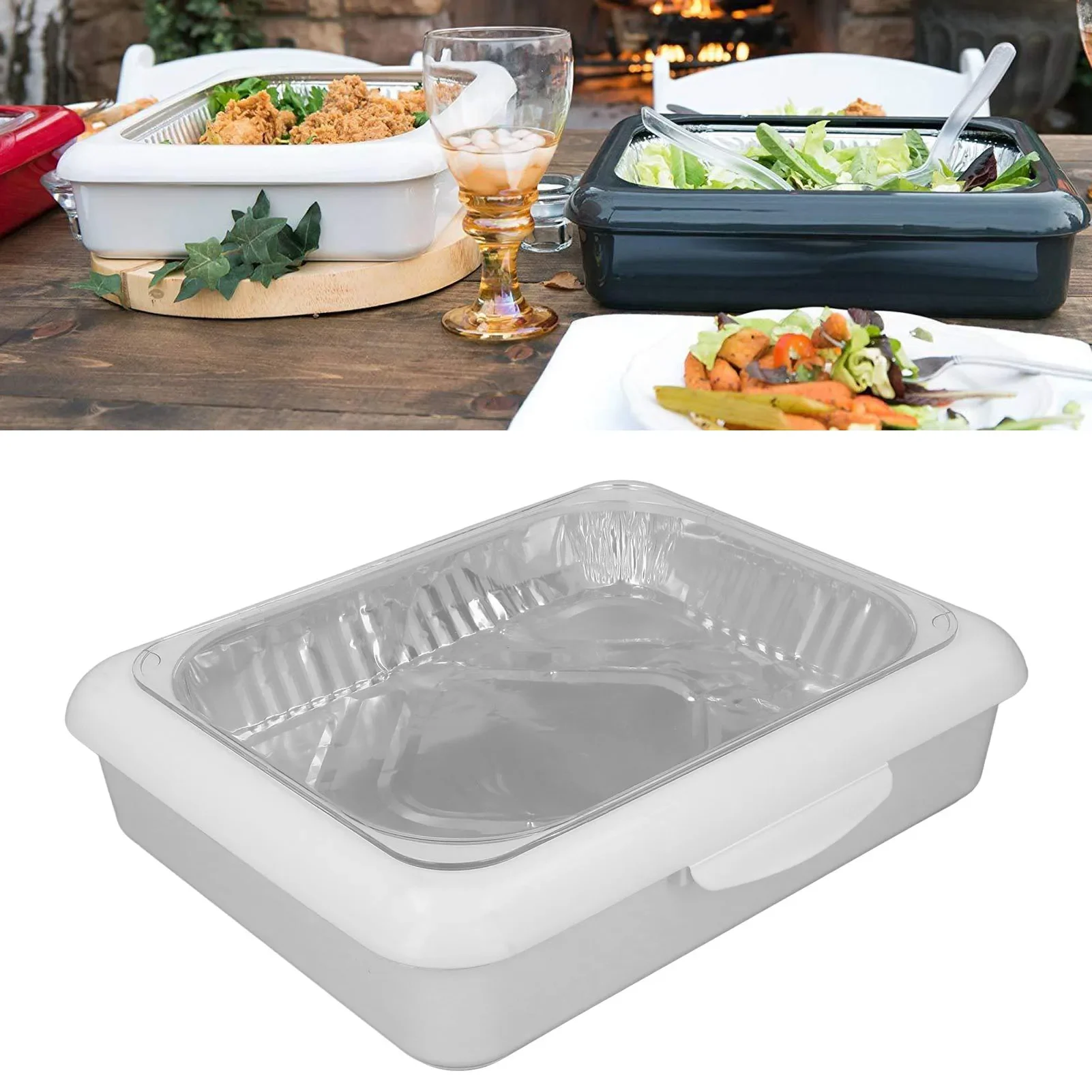 

Portable Food Foil Tray Holder Set Insulation Lightweight Food Foil Dish Pan Carrier with Lid for Outdoor Camping Picnic Party