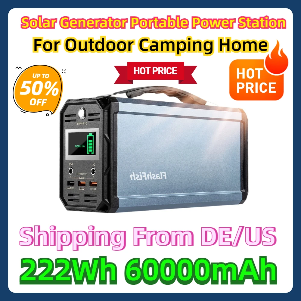 For Outdoor Camping Home G300 300W Solar Generator Portable Power Station 222Wh 60000mAh Rechargeable Battery