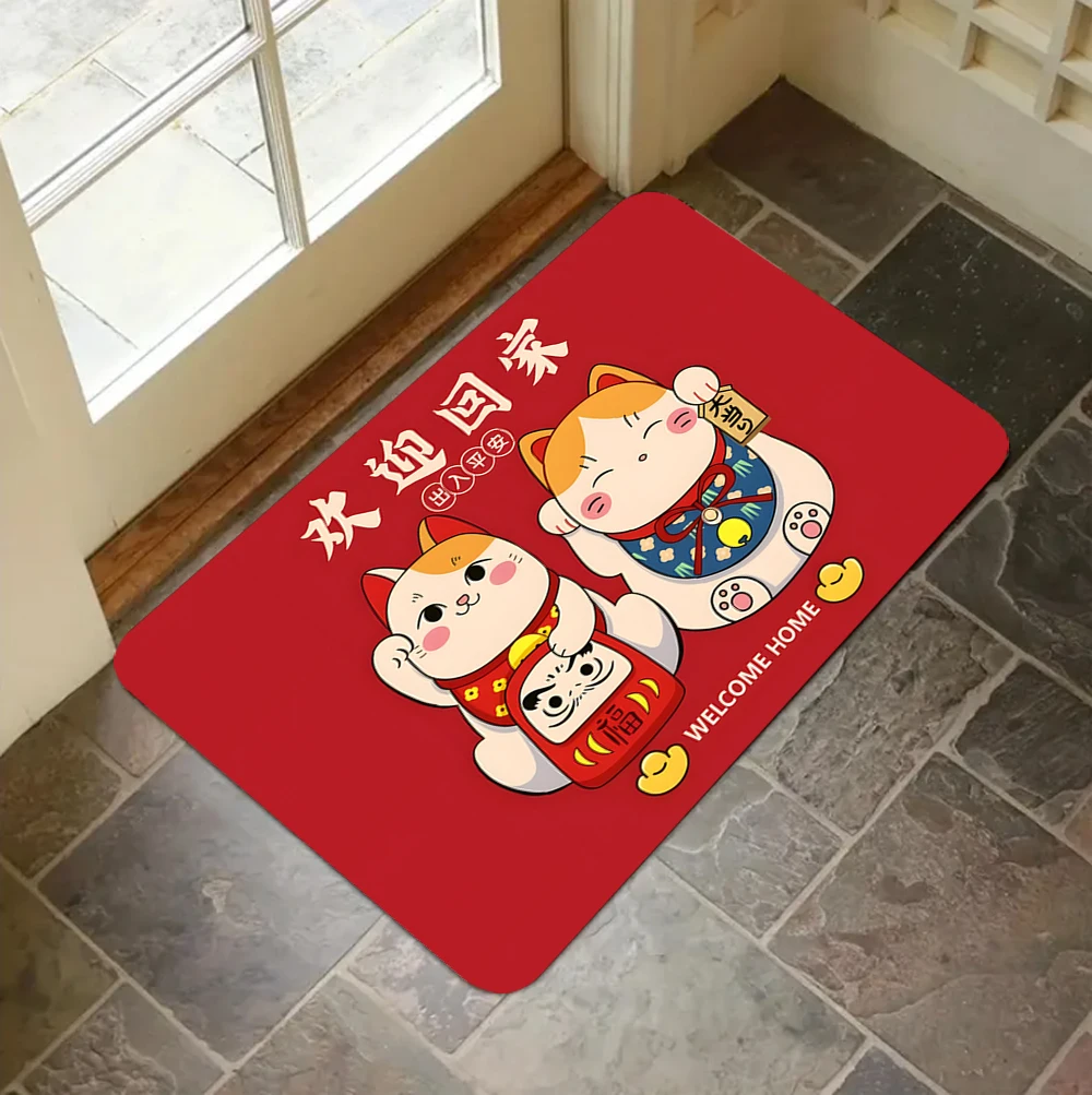 Neujahrs-Glücksbringer Katzen-Fußmatte Eingangstürmatte Schlafzimmer Einweihungsgeschenk Neues Zuhause Innen und Außen Frieden und Freude Waschbarer Teppich