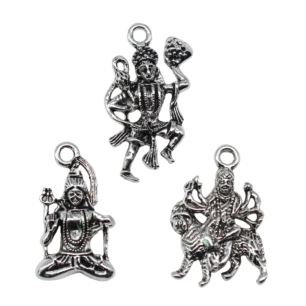 10 sztuk indyjska bogini Brahma Vishnu Shiva Charms do tworzenia biżuterii antyczne wisiorki w kolorze srebrnym DIY rzemiosło dokonywanie ustaleń