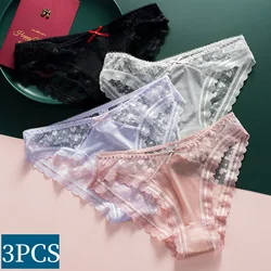 3pcs/lot Lace Panties Sexy Women Lace Briefs Transparent Low-Rise Pantys Underwear Female Underpants Intimates Lingerie M-XL