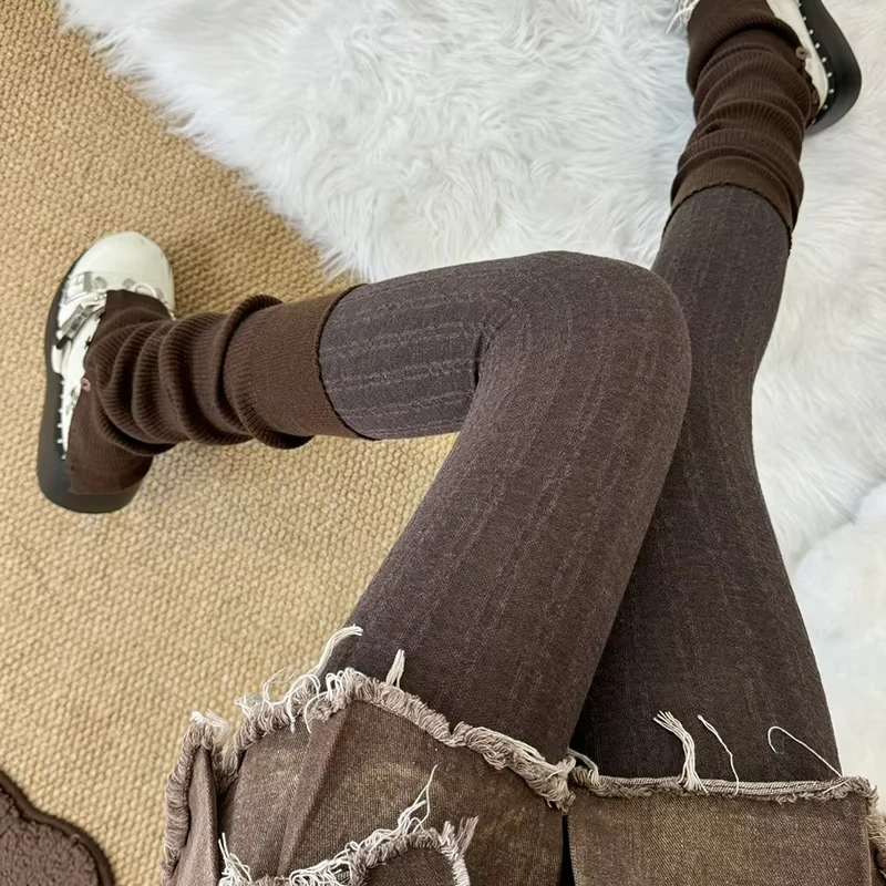 150g Autumn Winter Vertical Striped Tights Women Vintage Thermal Light Slimming Simple Versatile Pantyhose Underwear Leggings