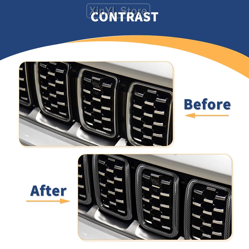 Picture 3: 7x Car Grille Inserts Front Grill Cover Ring Frame Trims Kit For Jeep Compass 2021 Up ABS Exterior Accessories