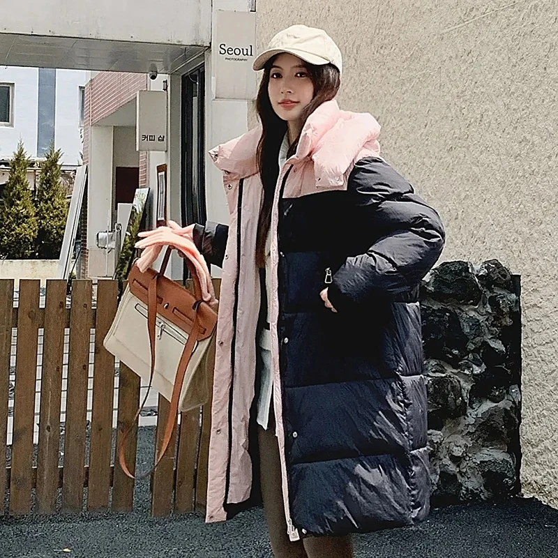 

Корейская хлопковая стеганая куртка, женская зимняя новая свободная толстая теплая верхняя одежда, женская толстовка для отдыха с длинной строчкой, зимнее пальто