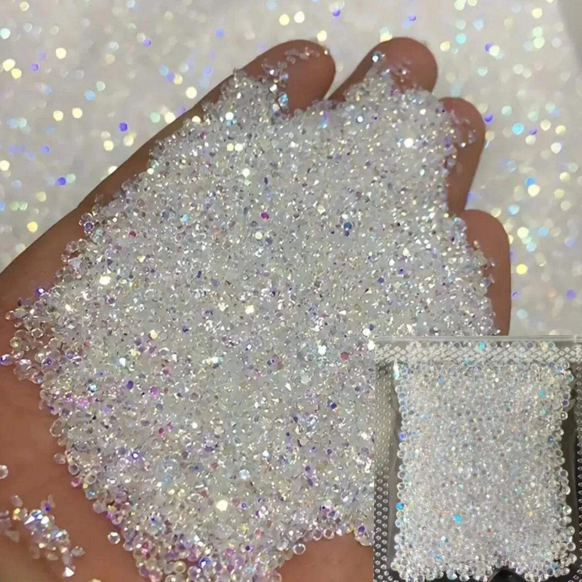 1Bag Aprox.1400Pcs Mini Nail Rhinestones Micro 1.2mm Nail Sand Pixie Crystals Iridescent AB Bling Tiny Sugar Beads Nail Charms *