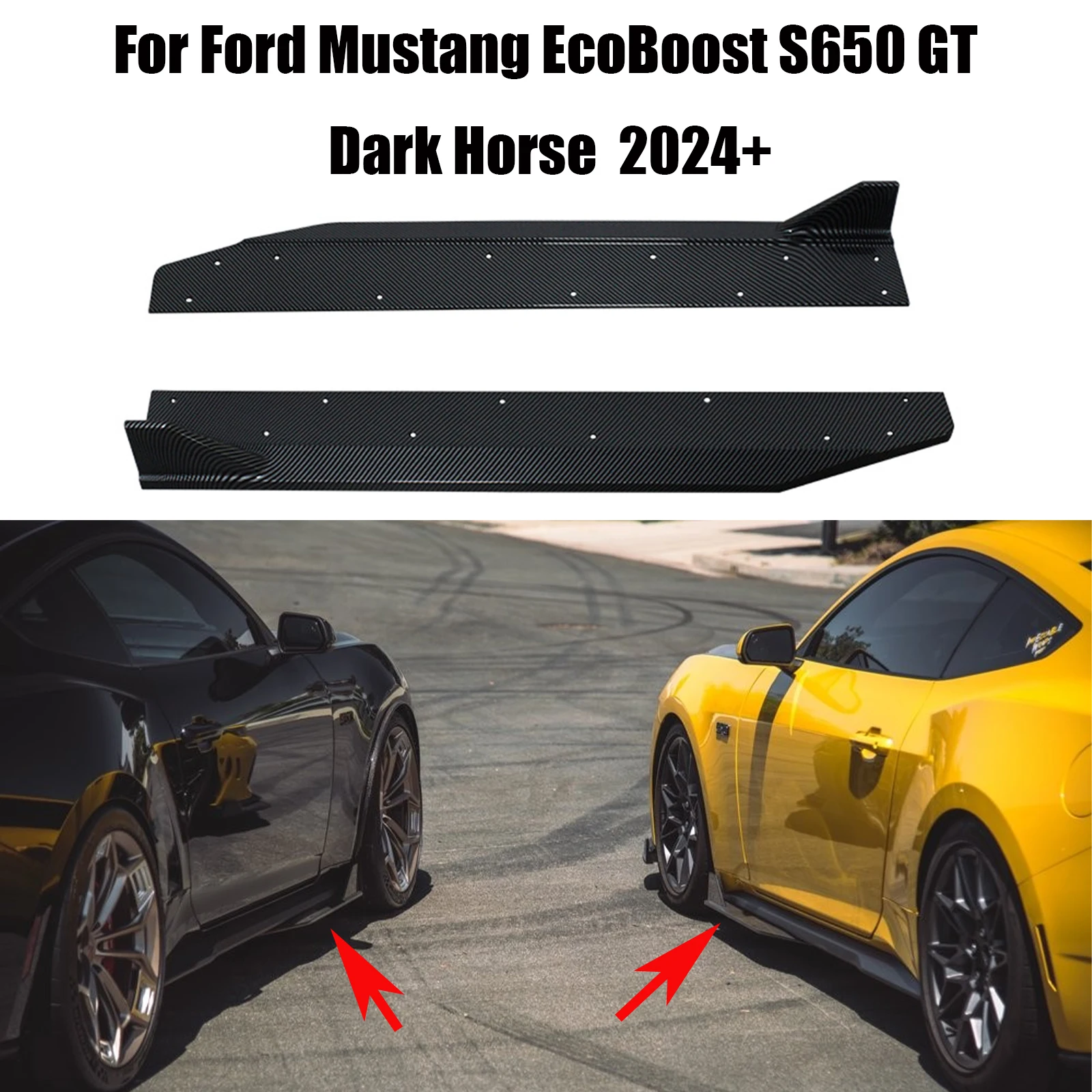 For Ford Mustang S650 GT Dark Horse EcoBoost 2024 2025 Side Skirt Diffuser Splitter Spoiler Extension Black Carbon Fiber Look