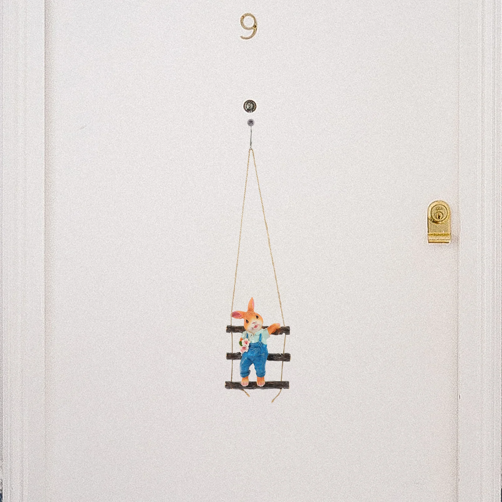

1Set Resin Hanging Rabbit Decor with Rope Ladder Cute Bunny Garden Ornament for Outdoor Indoor Decoration Easter Spring