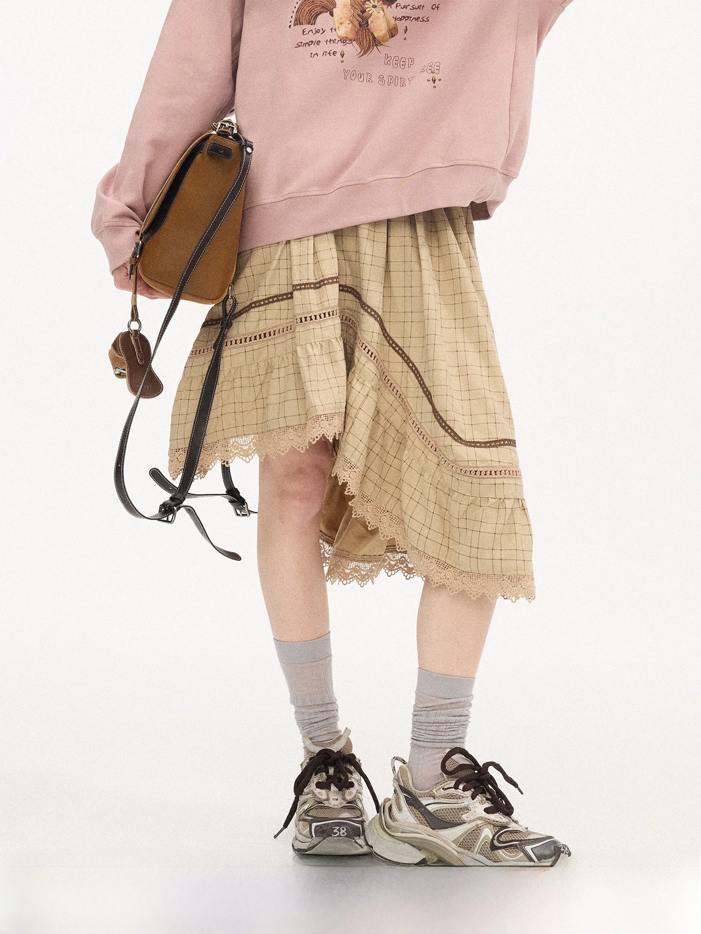 

DIDDI MODA Элитная ретро-юбка миди с асимметричным волнообразным узором и клеткой, женская повседневная юбка премиум-класса с элементами пэчворка, средней длины