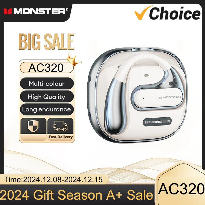 

Monster AC320 IPX5 Waterpoof Earbuds OWS Wireless Bluetooth 5.4 Headset Long Endurance Clear Voice Call 360° Stereo Earphones