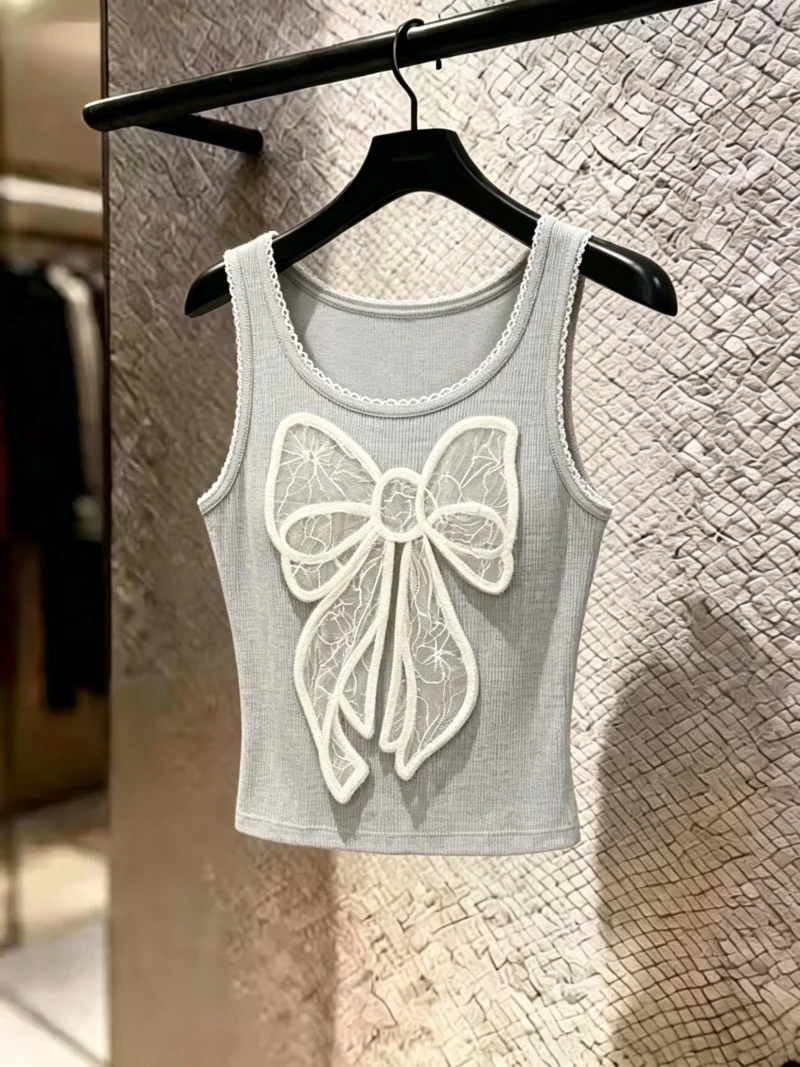 Unique Lace Knot Sleeveless Vest Women's Summer New Style Ageless Top Self-Reserve Recommendation Korean Style Slim...
