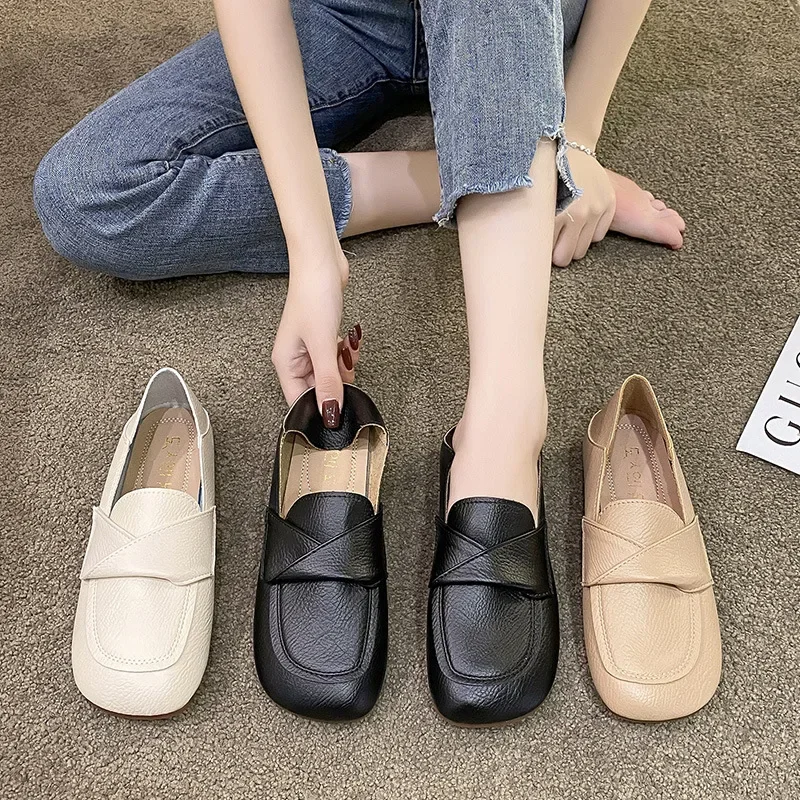 Women's Shoes Flat Comfortable Anti Slip Soft Bottom New Square Toe Casual Shoes Lightweight Outdoor Commuter Shoes 2025