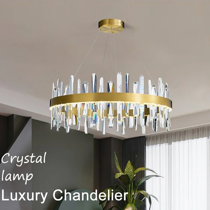 Lustre rond en cristal à intensité variable, plafonnier moderne, éclairage LED brillant, décoration intérieure, luxe