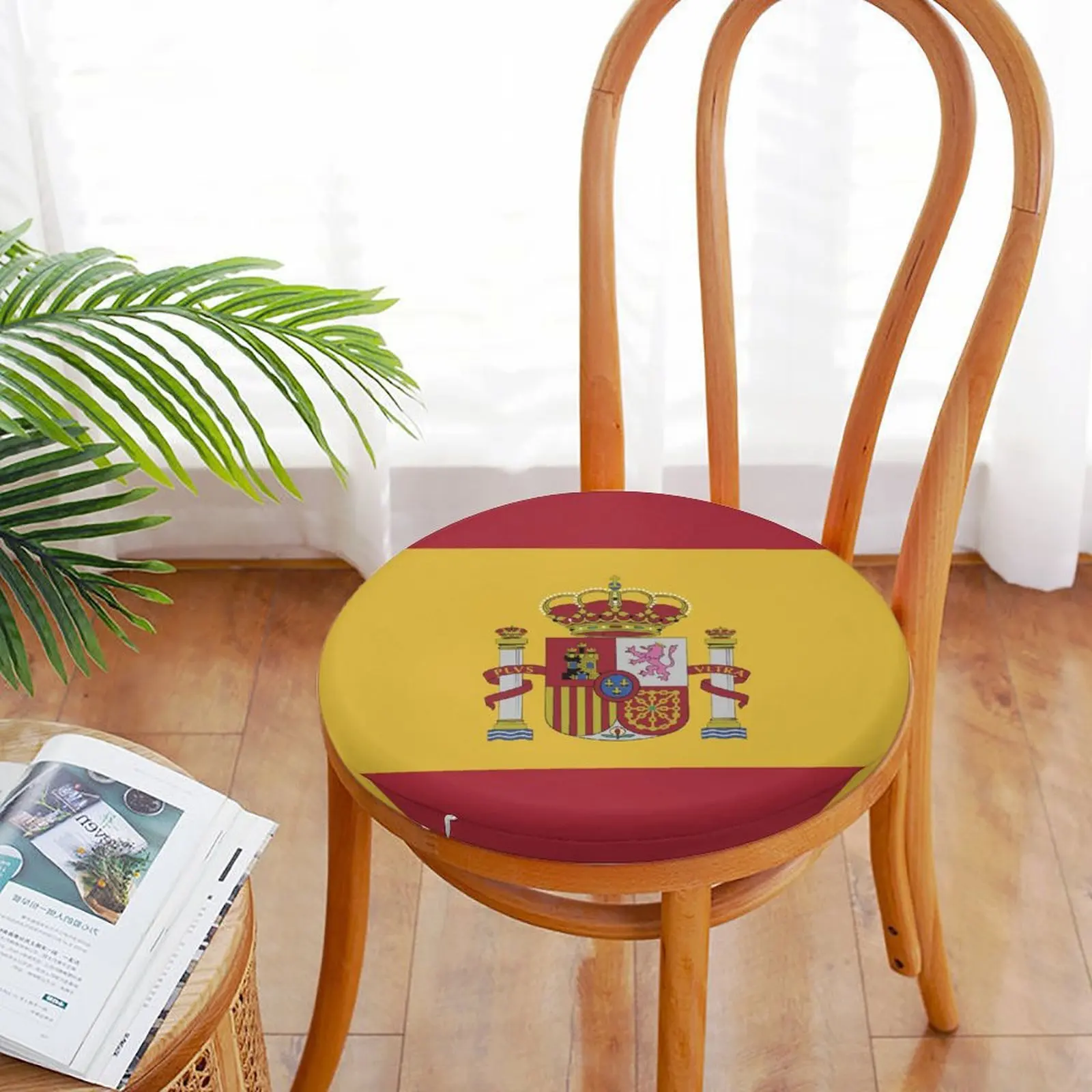 Spain Flag Round Seat Cushion Slow Rebound Memory Foam Polyurethane Core Sponge Chair Cushion Car Bench Sofa Floor