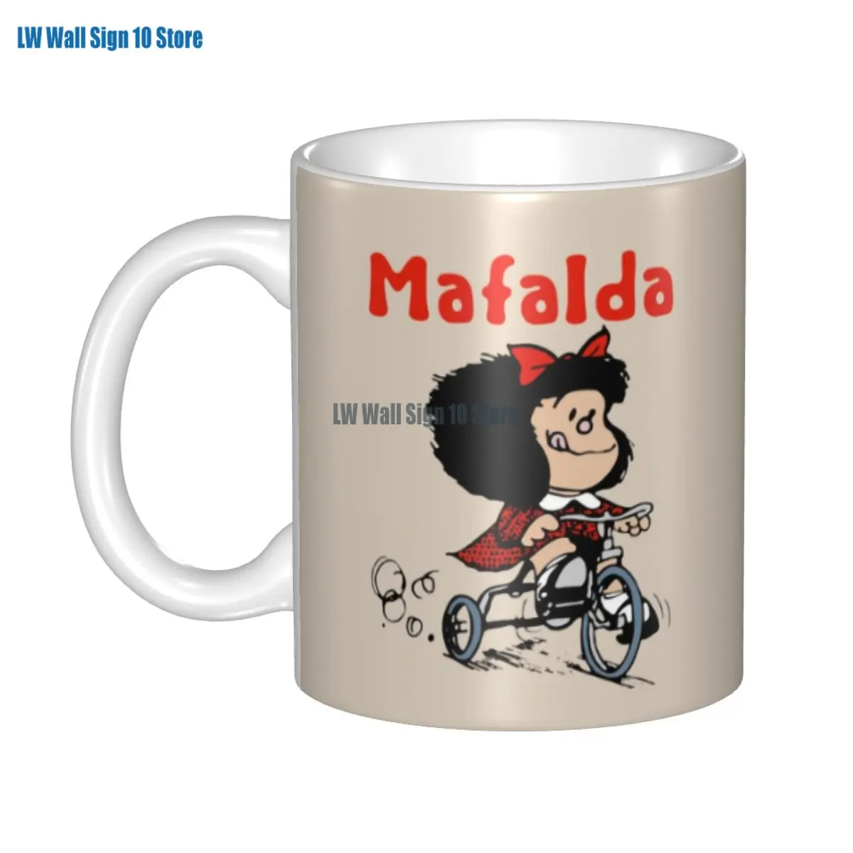 Mafalda Bicycle  Wheels Mugs Customized Quino Manga Cartoon Ceramic Coffee Mug Cup Creative Gift