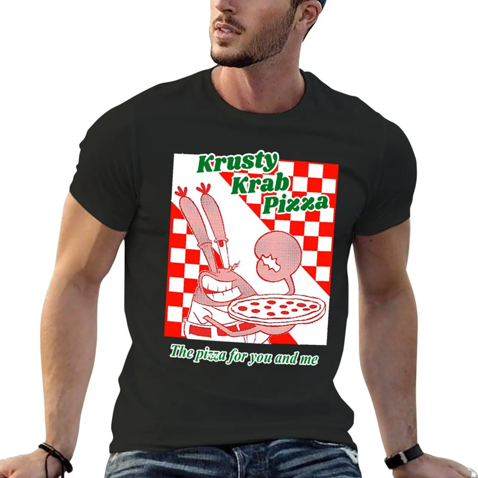 Krusty Krab Pizza T-shirt blacks cute tops Short sleeve tee mens graphic t-shirts hip hop