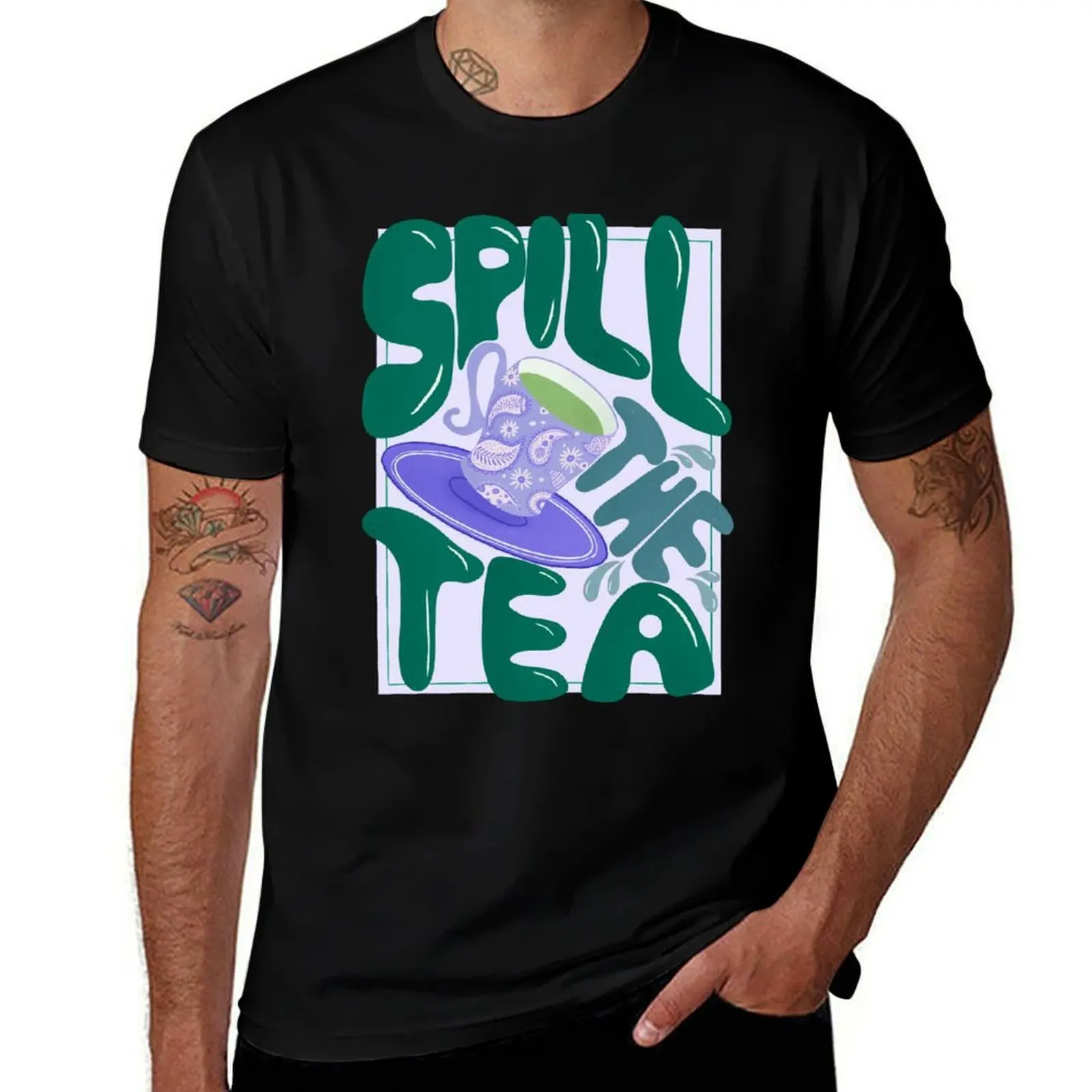 Spill the tea - retro hand lettering - green and purple T-Shirt Comfortable Work Wear Tee