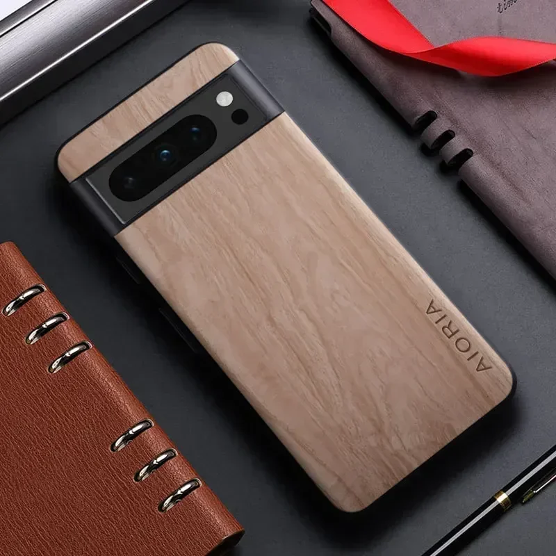 Funda de cuero con patrón de madera de bambú para Google Pixel 8, 7, 6, 5 Pro, 8A, 7A, 6A, 5A, 4A