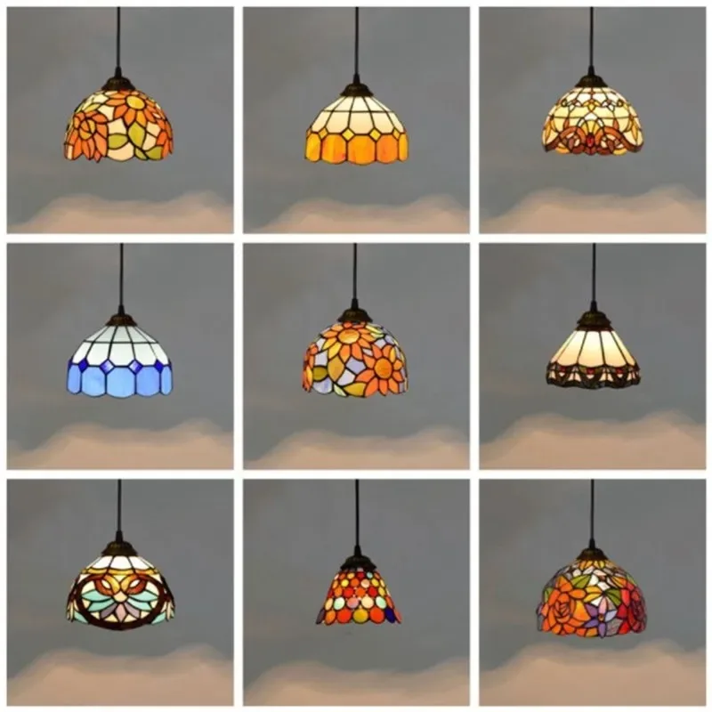 

Stained Glass Pendant Lamp Dinning Room Chandeliers Ceiling Hanging Light Bedroom Lighting Fixture Home Luminaria Tiffanydecor