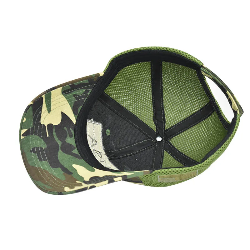 Men’s Tactical Mesh Trucker Hat, Camouflage Outdoor Baseball Cap with Removable Embroidered Patch, Adjustable Snap‑Back Sun Hat