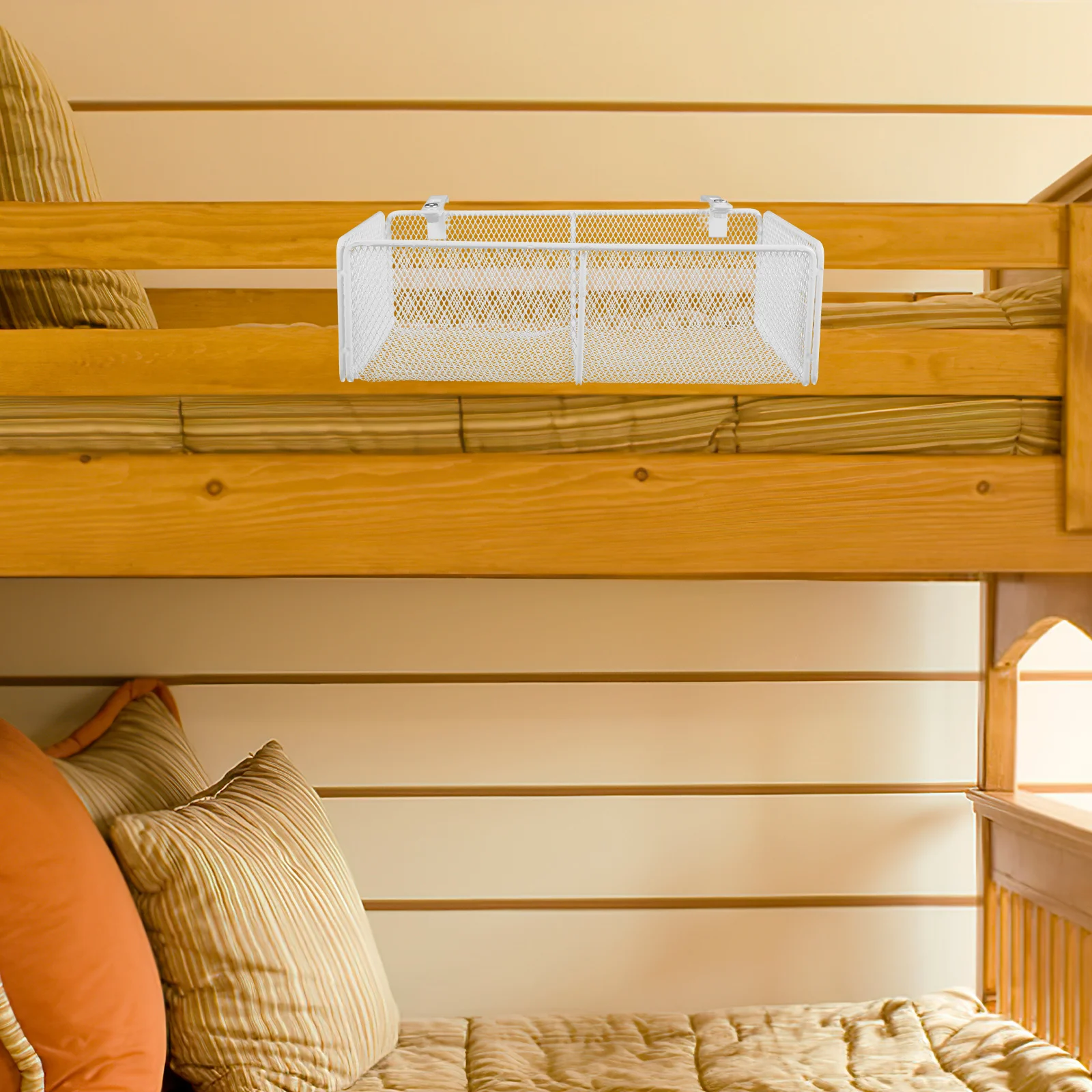 

【】Bedside Storage Basket Organizer Metal Hanging Basket Dormitory Wire Baskets Multifunctional Headboard Organizer Bedroom
