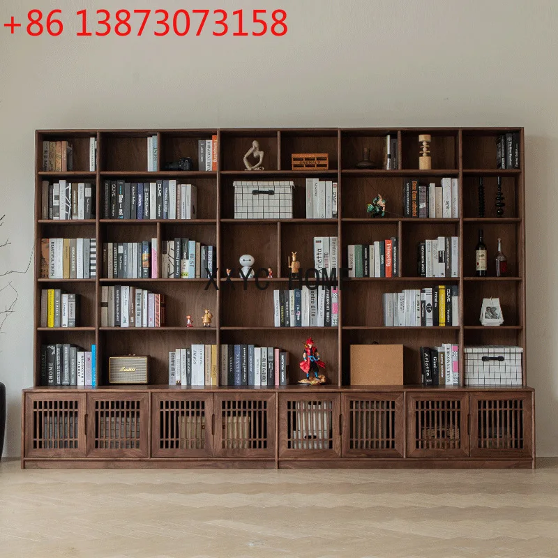 Black Walnut Bookcase Living Room Integrated Wall Floor Storage Cabinet Study Storage Bookcase