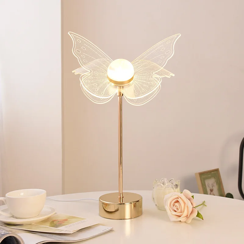 

Nordic Desk Lamp Bedroom Ins Home Art Decor LED Lights Retro Butterfly Lampshades for Table Lamps American Simple Bedside Light