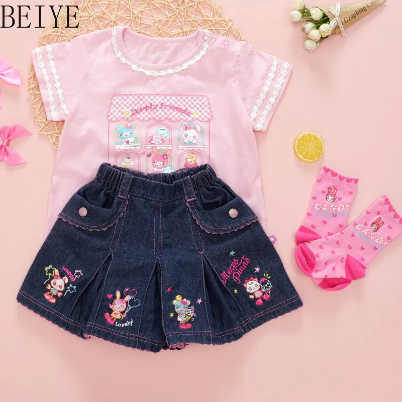 Japanese Style Polka Dot Short Sleeve Tee Kids Summer Top Family Matching Outfits Cute Cartoon Rabbit Print Girls Cotton T-shirt