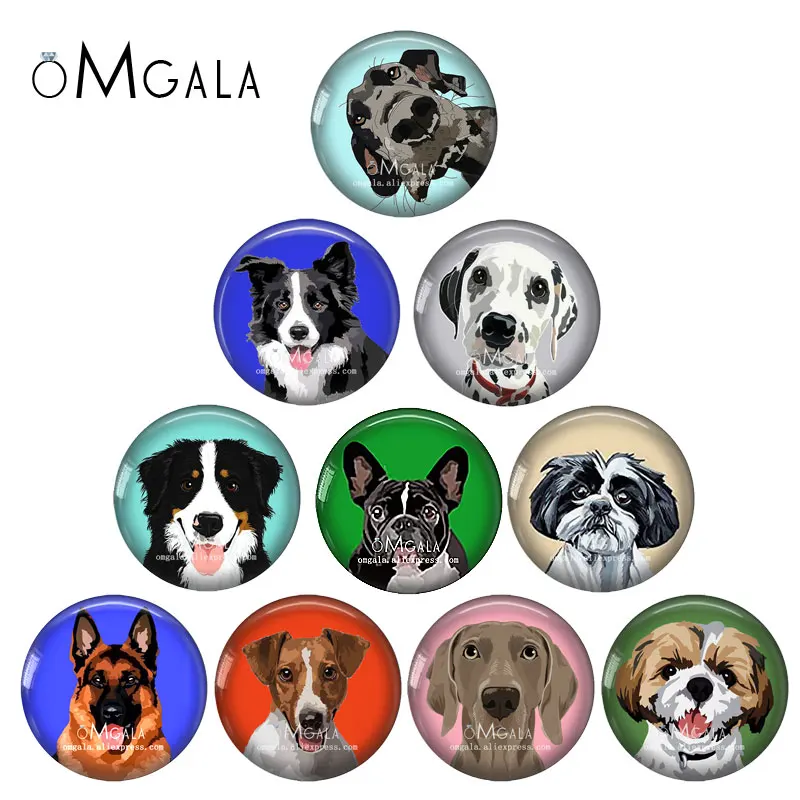 

10pcs Lovely Dog Art Paintings 8mm-40mm Round Glass Cabochon Dome Demo Flat Back Making Findings