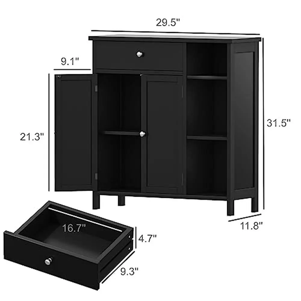 Bathroom Cabinet Doors Drawer Adjustable Shelf Cupboard Organizer Storage Wood Black