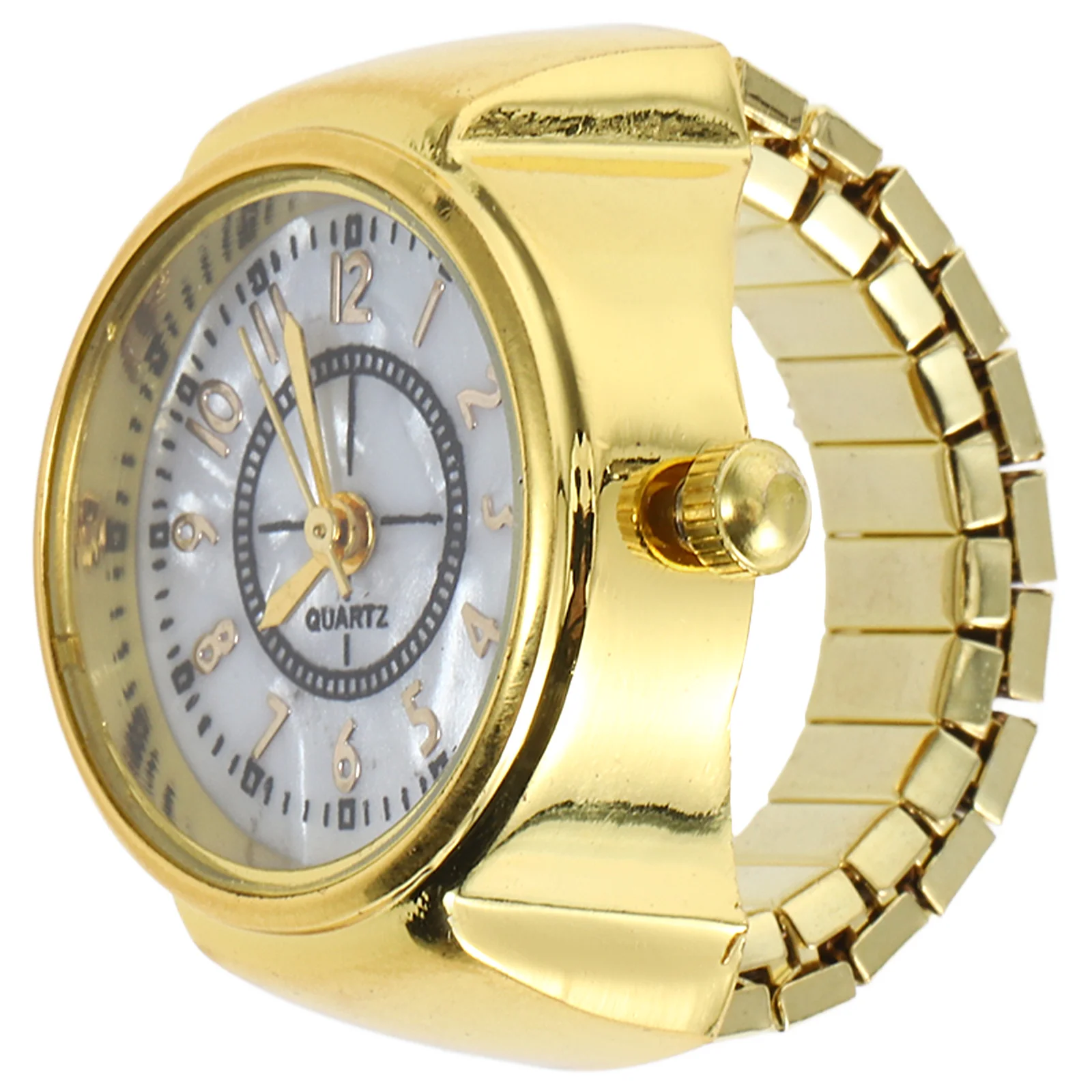 

1pc Fashionable Ring Watch For Women Big Number Mini Finger Quartz Watch Gift Decoration Accessory Golden Color