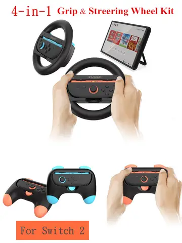 4-in-1 Steering Racing Wheel Controller Grip for Nintendo Switch 2 Joy Con Accessories Joycon 2 Hand Holder for Mario Game