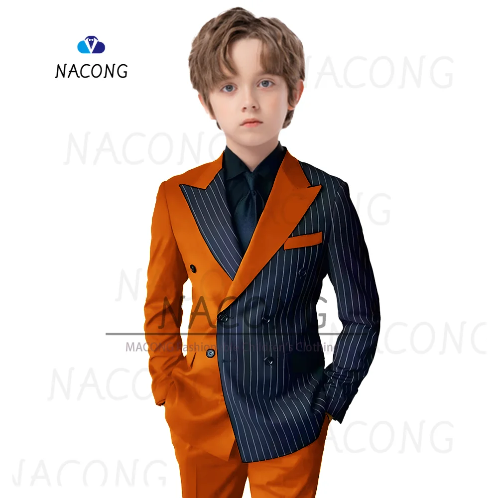 Boys Suit Striped Splicing Slim Suit Wedding Dress Party 2-piece Blazer for KIds