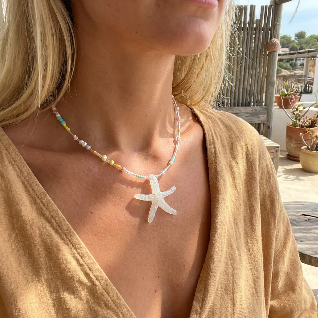 Sommer Y2K Perlen-Seestern-Halskette für Damen, bunter Rocailles-Choker, 2026 Neu, Meerjungfrauen-Ästhetik, Urlaubsschmuck-Geschenk – Detail 2