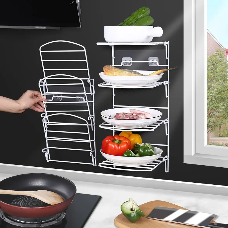 3 or 4 level counter and plate organizer, cabinet corner rack, rust-proof storage rack, collapsible