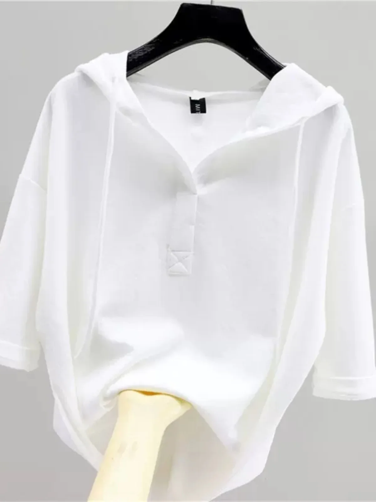 

Повседневная хлопковая футболка с коротким рукавом для женщин, с капюшоном и без этикетки, модный универсальный топ больших размеров, женская одежда