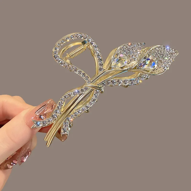 French Light Luxury Tulip Claw Clip High End Women\'s Back Head Spoon Pan Hair Metal Hair Clip Shark Clip Hair Accessories