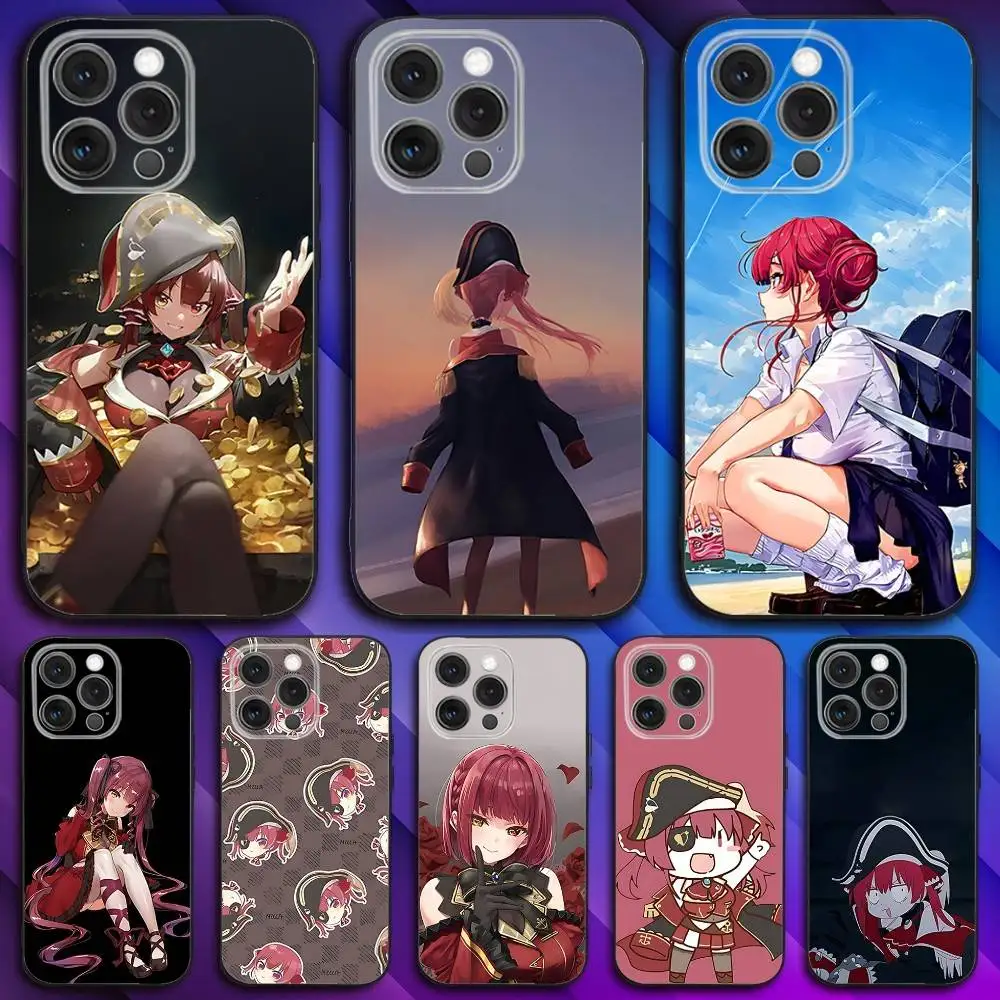 

H-Houshou Marine Virtual Phone Case For iPhone 16,15,14,13,12,11,Pro,Max,Plus,X,XS,SE4,E,Mini,Soft Black Case