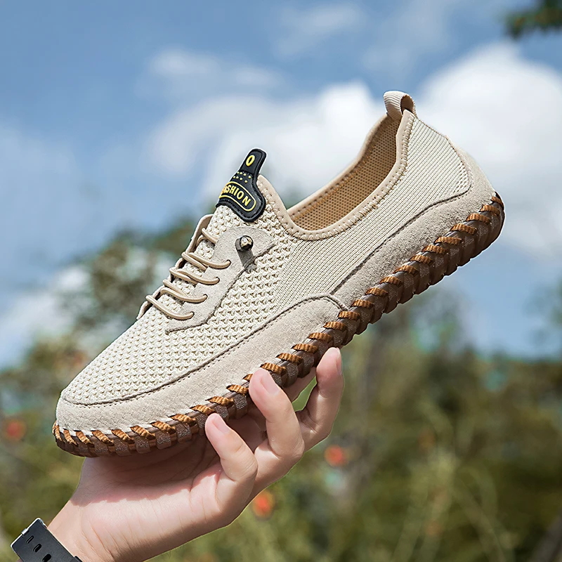 

Летние мужские туфли из сетчатой ткани с дышащей поверхностью, на эластичной подошве, с плоской подошвой