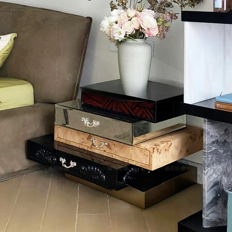 

Light luxury irregular solid wood bedside table, multi-layer bedroom home modern design high-end creative decorative locker