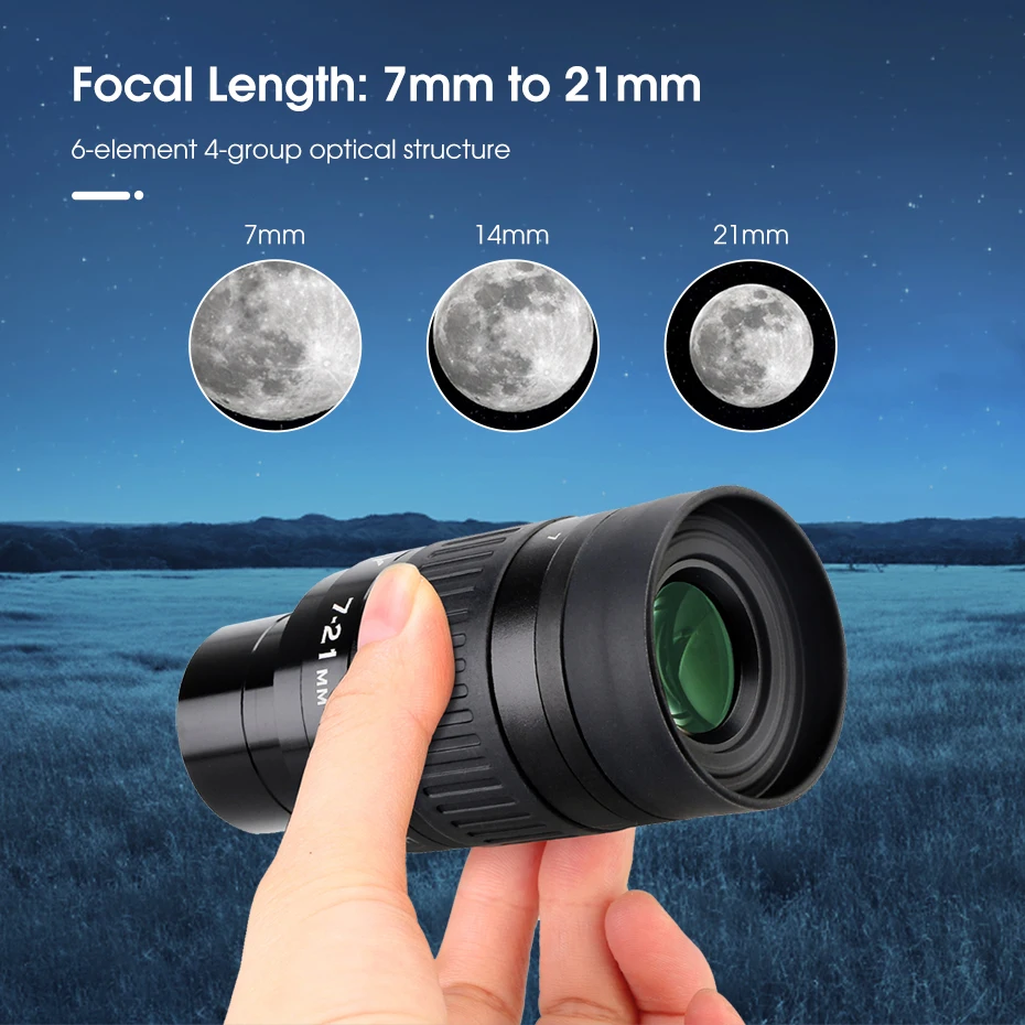 Svbony SV135 1,25" Zoom-Okular 7-21mm Vollständig Mehrfach Beschichtetes Teleskop-Okular für Astronomie Vogelbeobachtung Camping Reisen – Detail 4