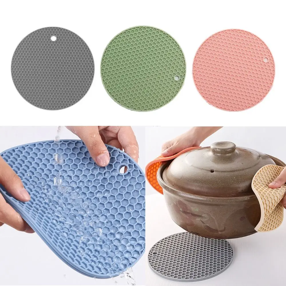 Round Honeycomb Shaped Mats Non-slip Table Mat Heat Resistant Silicone Trivet Mat for Kitchen Accessories