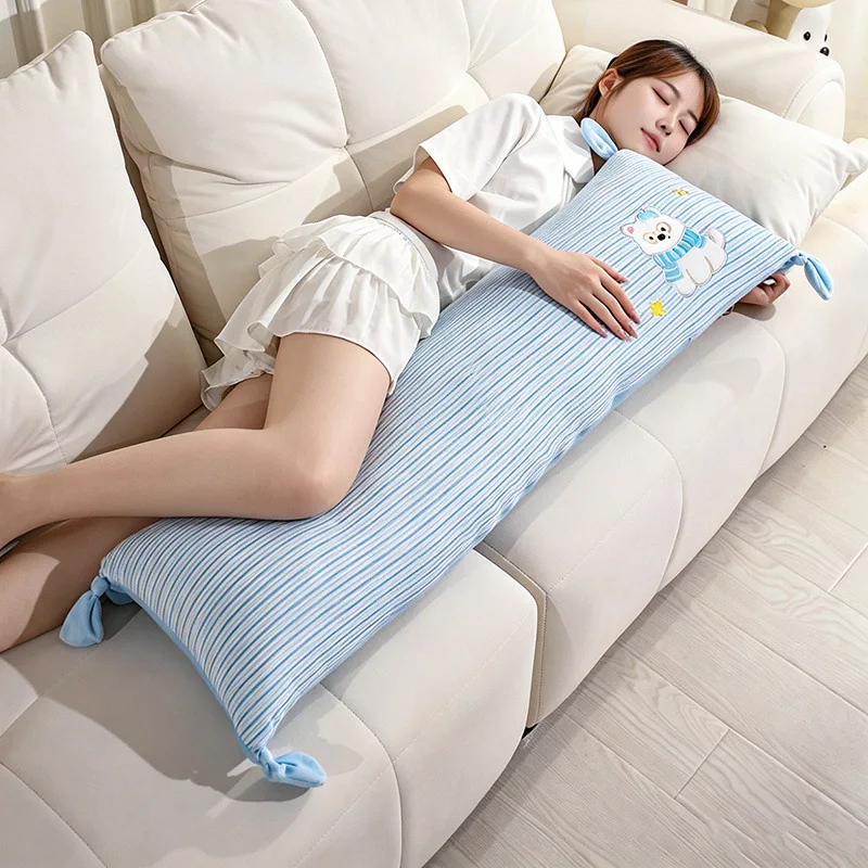 Striped Bear Body Pillow Pink Blue Styles 105x35cm Long Plush Cushion with Tassel Ends for Bed Rest Cuddle Comfort Gift