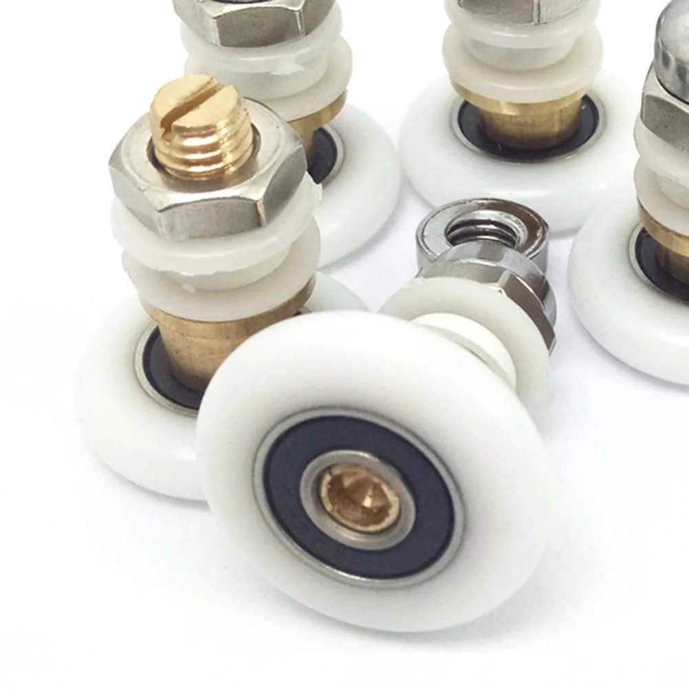 

4 pcs 25.5Mm Bathroom Glass Door Roller White Abs Sliding Shower Hanging Wheel Stainless Steel Shaft Cabinet Hardware Pulley
