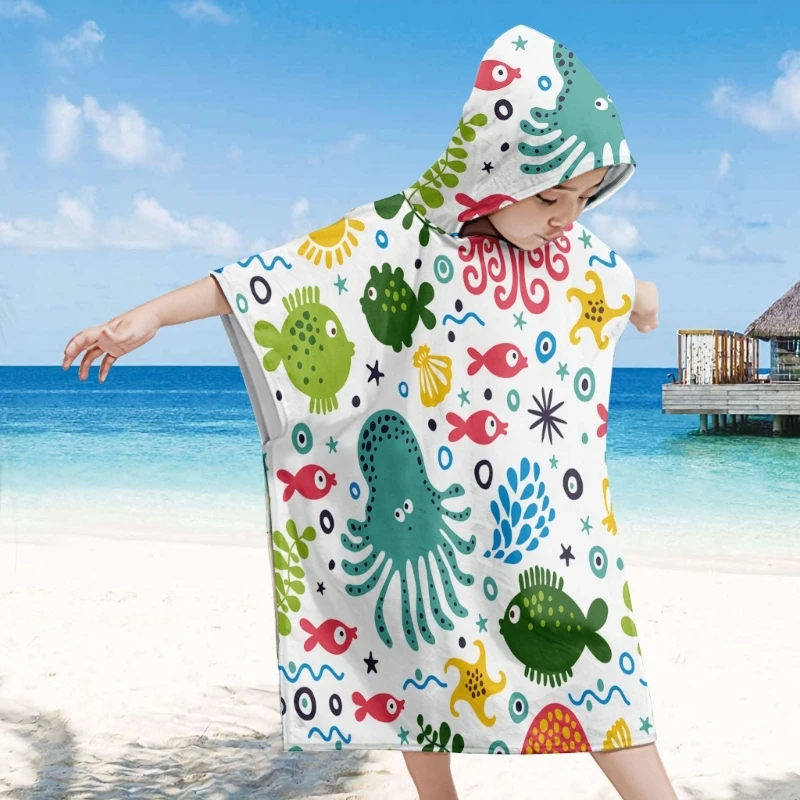 Lightweight Kids Beach Poncho Sun Guard and Water Resistant Cape Bath Towel Lovely Print Travel Beach Bathrobe