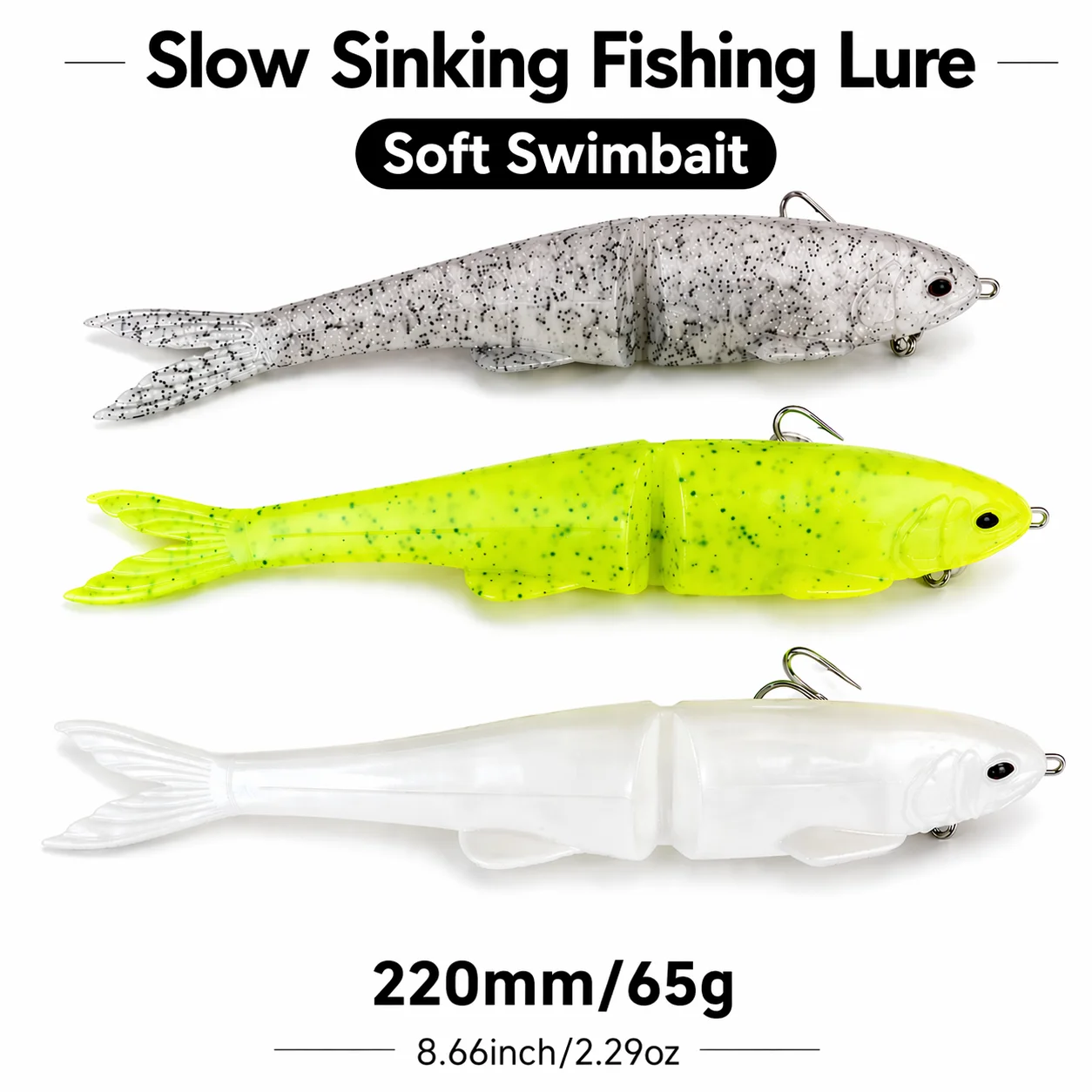 220mm 65g Weicher Swimbait Angelköder 8,66 Zoll 2,29 Unzen Gelenkiger Kunstköder mit Dreifachhaken für Barsch, Hecht, Zander, Salzwasser und Süßwasser – Detail 1