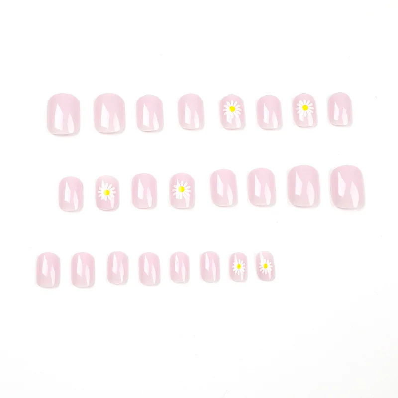 24 sztuk jasnopurpurowy poręczny Nail Art śliczne białe Daisy odpinany fałszywe paznokcie Mini krótkie sztuczne paznokcie naciśnij na paznokcie z zestawem kleju