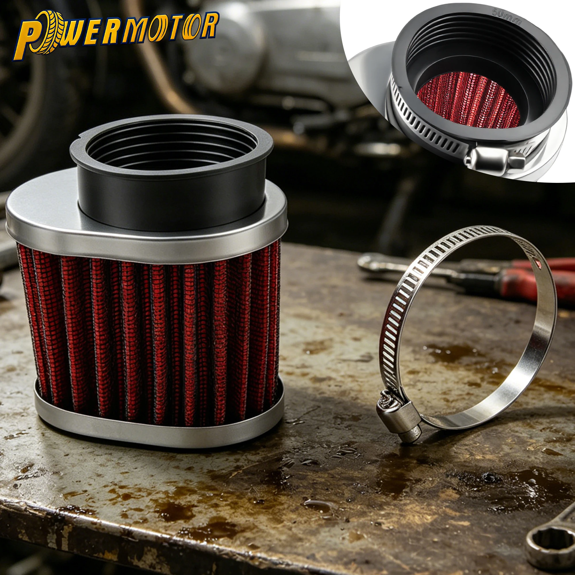 45 48 50 52 54 60mm Motorrad Hochleistungs-Luftfilter Waschbar für ATV Dirt Bike Roller Universal Vergaser Lufteinlassfilter Teile